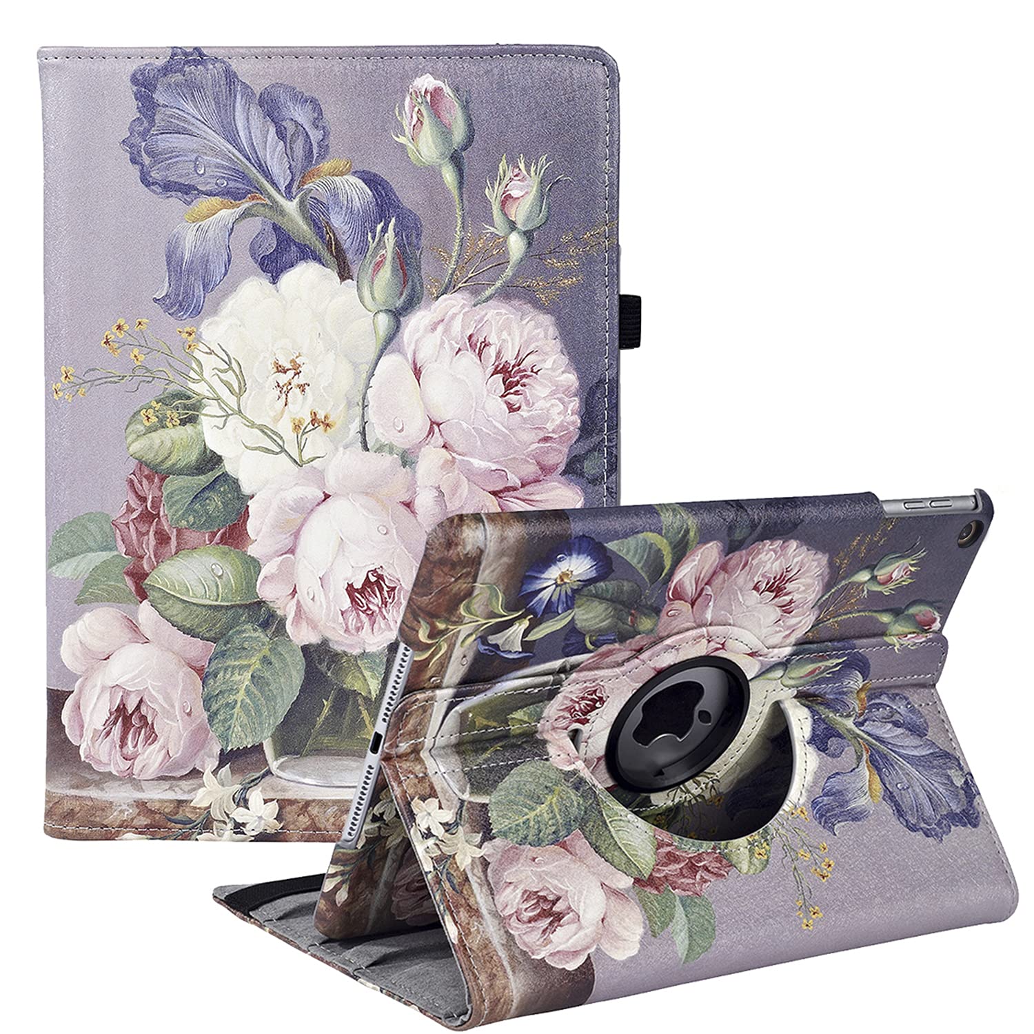 New Rotating Case for iPad 10.2" 9th / 8th / 7th Generation - 360 Degree Rotating Stand Protective Cover with Auto Sleep Wake for iPad 10.2 inch 2021/2020 / 2019 (Oil Painting Roses)