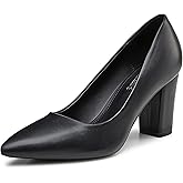 Heel The World Women's High Chunky Block Closed Toe Heels,Slip On Pointed Toe Work Dress Office Wedding Party Pumps Shoes