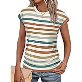 SAMPEEL Womens Summer Tops Trendy 2025 Ruched Cap Short Sleeve Tshirts Shirts Crew Neck T Shirts Fashion