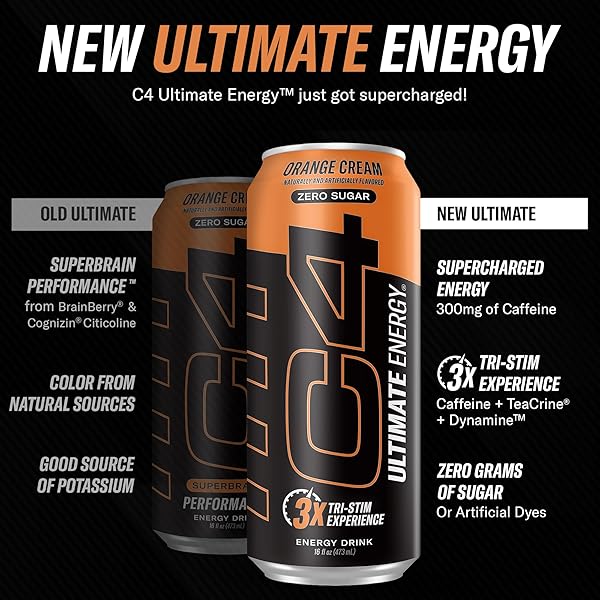 CELLUCOR C4 ULTIMATE | PRE WORKOUT SUGAR FREE ENERGY DRINK | TRI-STIM EXPERIENCE WITH 300MG CAFFEINE + TEACRINE + DYNAMINE | ORANGE CREAM| 16OZ (PACK OF 12)