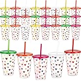 Layhit 30 Pcs Valentine's Day Gifts 16 oz Plastic Tumblers with Lid and Straw Colorful Heart Reusable Cups for Anniversary Wedding Party Supplies Favors Hot Cocoa Party Supplies(6 Transparent Colors)