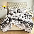 LAMEJOR Duvet Cover Set Twin Size Abstract Style Modern Marble Pattern Luxury Soft Bedding Set Comforter Cover (1 Duvet Cover+2 Pillowcases) White