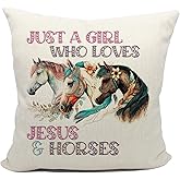 Mancheng-zi Horse Pillow,Horse Pillow Covers 18x18, Horse Pillow for Girls,Horse Decor Linen Cushion Cover for Bedroom Girls Room,Horse Room Decor,Horse Decor for Girls Room