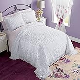 Montgomery Ward Emily Floral Chenille Bedspread, Soft Cotton Comforter, King Size Quilt in White - Luxury Hotel Bedding