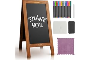 EcoLuxe Greens Sandwich Board Sign - Wooden A Frame Easel Sign w/Stencils, Markers, Erasers & More - Rustic Chalkboard Sign Board, Non-Magnetic Sidewalk Signs for Business Outdoor, 40"x20"