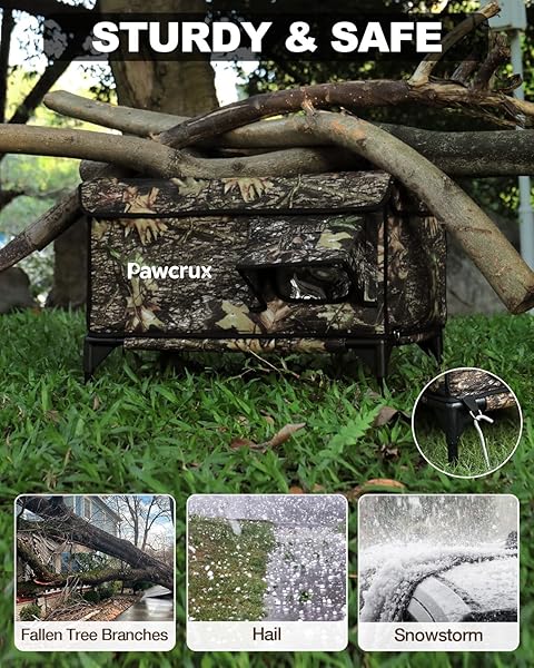 WEATHERPROOF HEATED CAT HOUSE FOR OUTDOOR IN WINTER, HEATED CAT BED KITTY SHELTER WITH CAT HEATING PAD, INSULATED & SAFE ESCAPE DOOR, WARM HOUSE FOR OUTSIDE STRAY CAT(LEAF COLOR, 17.7″X25.5″X17.9″)