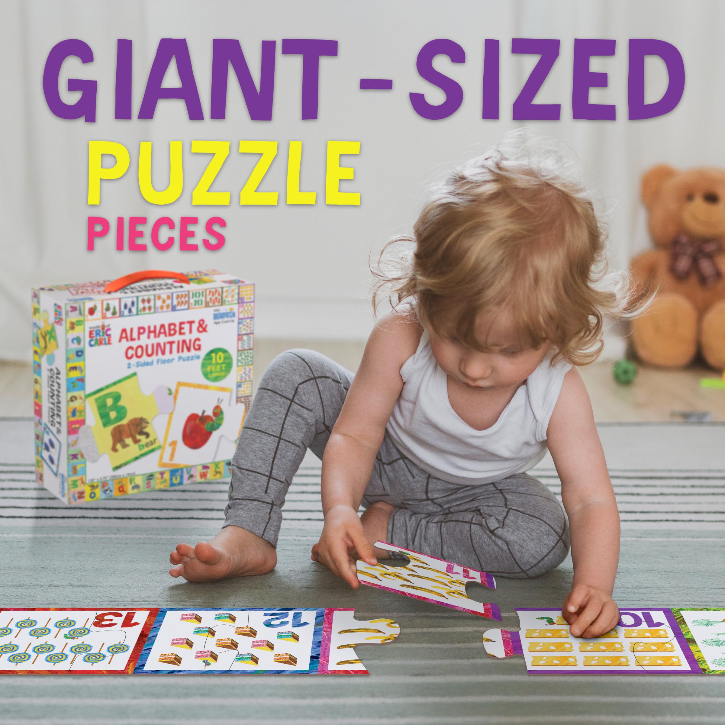 Briarpatch, The World of Eric Carle ABC 123 2-Sided Floor Puzzle, Based On Very Hungry Caterpillar Board Book, Preschool Learning for Kids