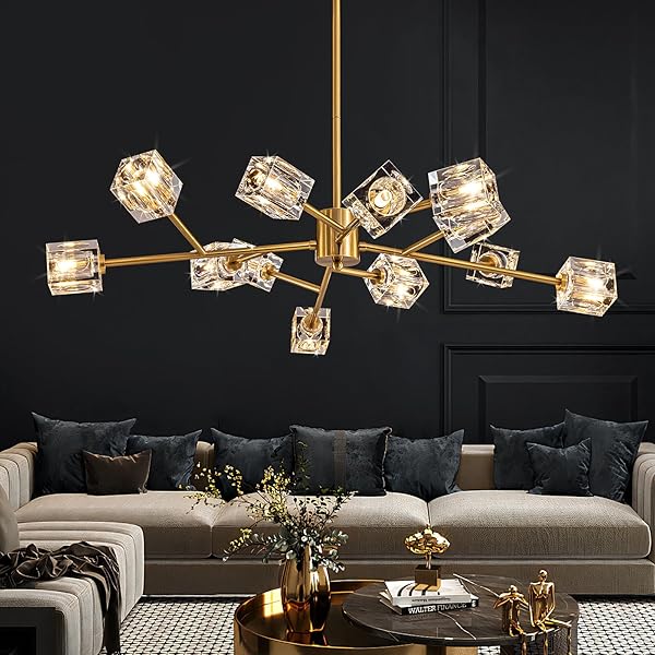 HLMRCHEN GOLD DINING ROOM CHANDELIER,CRYSTAL MODERN CHANDELIERS, 12...