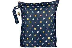 Bumkins Waterproof Wet Bag for Baby, Travel, Swim Suit, Cloth Diapers, Pump Parts, Pool, Beach, Gym Clothes, Toiletry, Hook to Stroller, Daycare, Zipper Reusable Wetdry Packing, Nintendo Super Mario