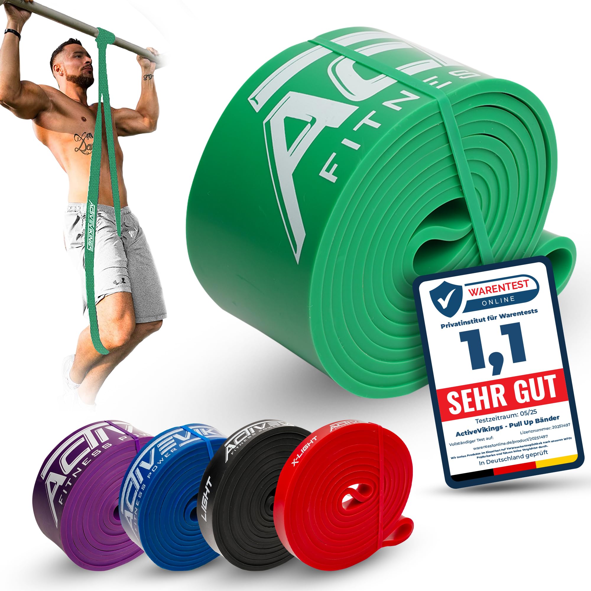 ActiveVikings® Pull-Up Fitness Bands Perfect for Muscle Building and Crossfit letics Calisthenics Fitness Band Pull Up Bands Resistance Bands, Adult (Unisex), Grün : X-Heavy (sehr starker Widerstand) — image 1