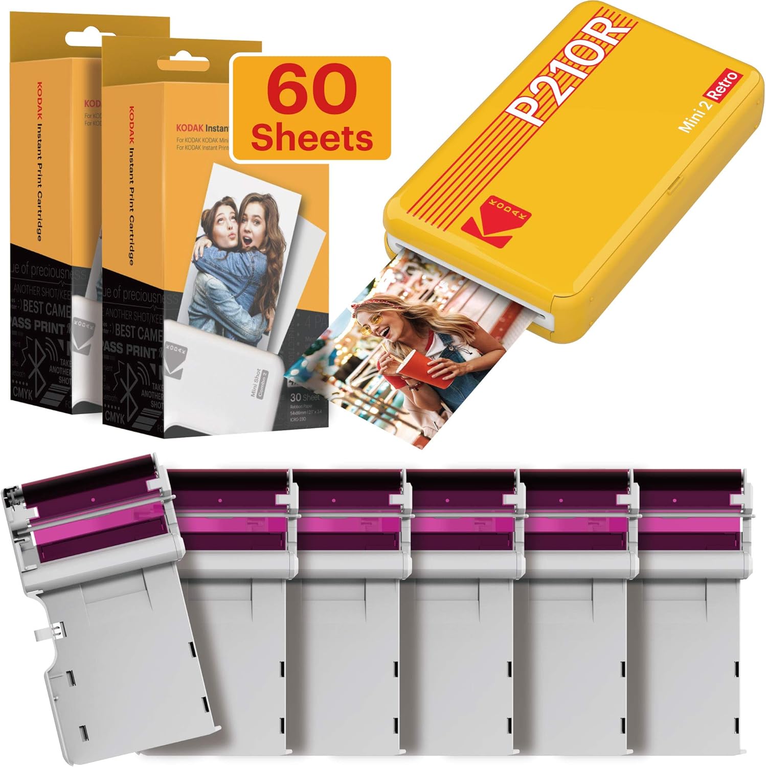 Kodak Mini 2 Retro Portable Instant Photo Printer, Wireless Connection, Compatible with iOS, Android & Bluetooth, Real Photo (2.1 ”x3.4”), 4Pass Technology & Lamination Process, Premium Quality- Black : Electronics