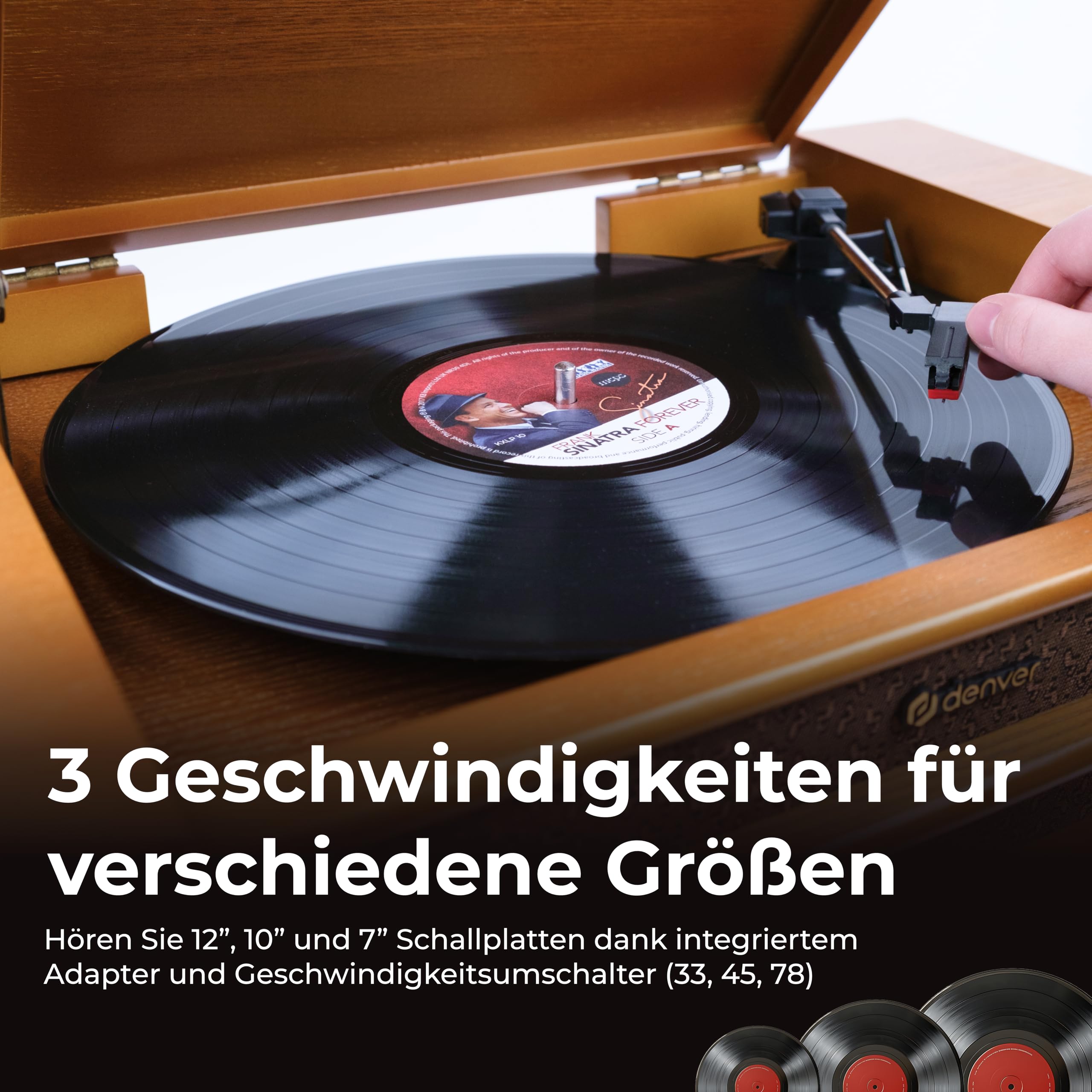 Denver MCR-50 Retro Musikanlage mit Plattenspieler mit Lautsprecher, Braun - Schallplattenspieler mit USB, Kassette & CD Support 5