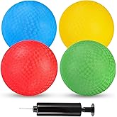 hehred Kickball Set, 8.5 Inch Playground Ball, 4 Pcs Dodgeball Kickballs with 1 Pump, Rubber Kick Balls for Kids Adults Outdoor, Official Size Bouncing Hand Balls for Camps and Schools