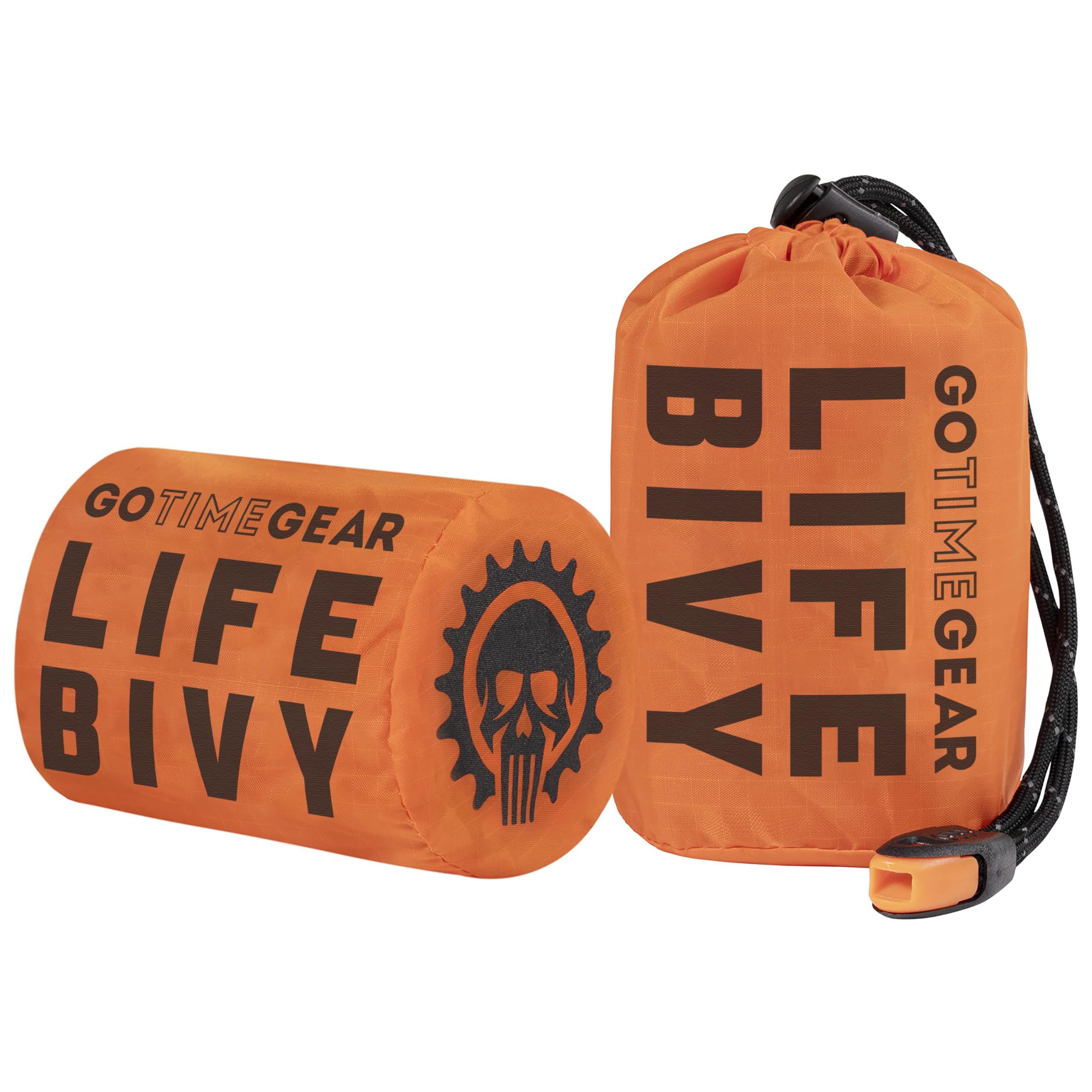 Go Time Gear Life Emergency Bivy Sack - Thermal Survival Tent and Sleeping Bag Bivvy for Blanket, Shelter & Camping Use - Pack of 2 with Whistle - Orange