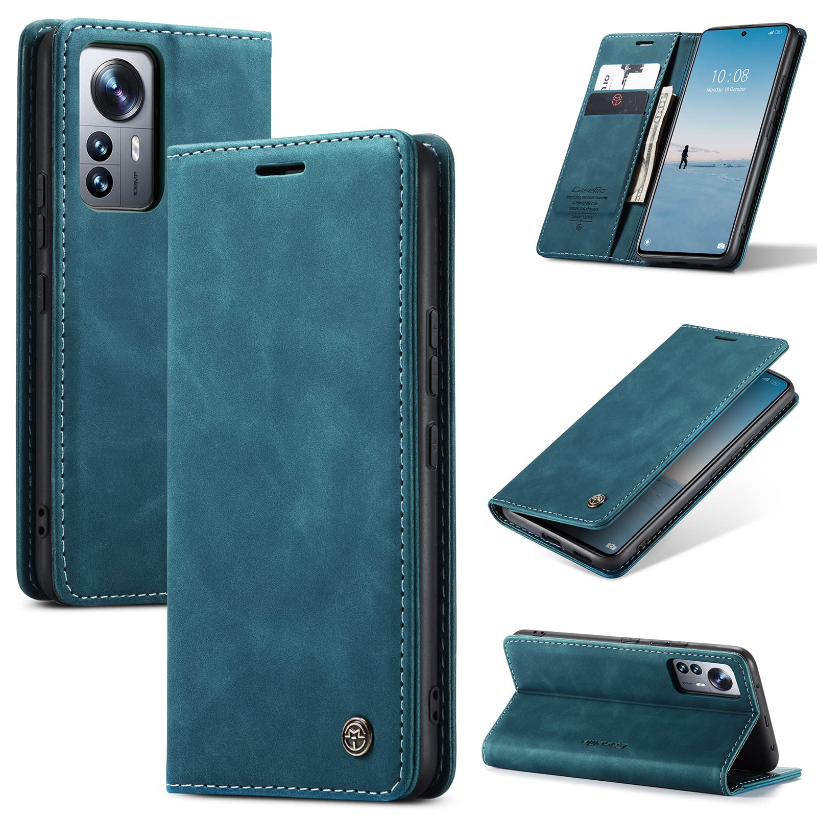 UFinetech Case for Xiaomi 12 Lite, Leather TPU Cover for Xiaomi 12 Lite 5G/ 4G, Flip Magnetic Closure Kickstand Card Holder Wallet Slim Soft Shockproof Anti-scratch Camera Protector Shell 2022, Blue