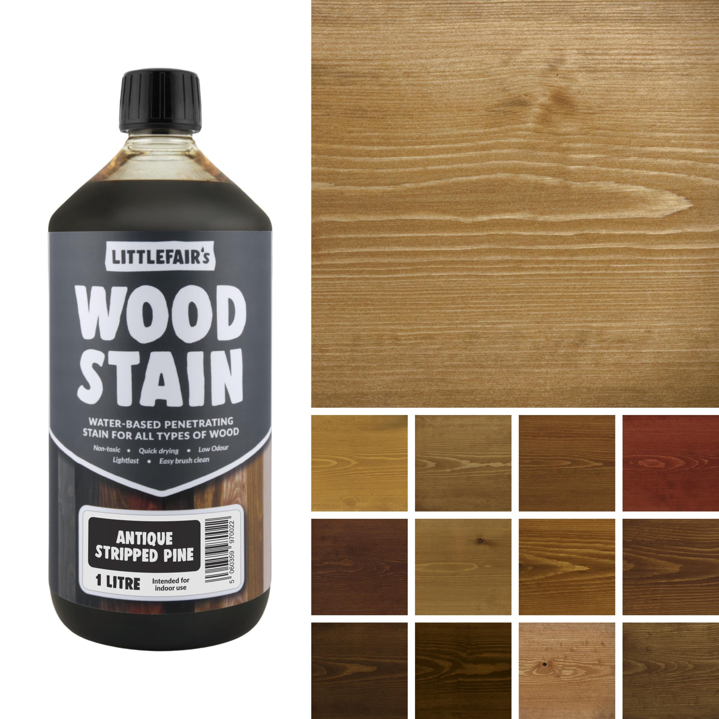 Littlefair's Wood Stain Water-Based - (Antique Stripped Pine) โ Non-Toxic, Eco-Friendly & Quick Drying - Easy-to-Apply, Concentrated Formula for All Wood Types โ 1 LTR โ image 1
