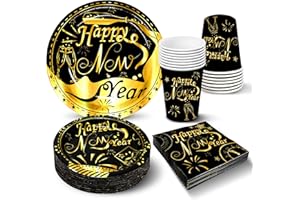 KatchOn, New Years Eve Party Plates, Cups and Napkins sets - Serves 16 Guests | New Years Eve Party supplies 2026 | Nye dinner set, New Year decorations | Nye Party Essentials for Happy New Year 2026