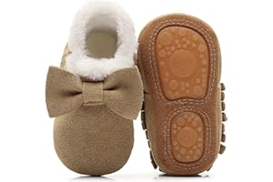 HONGTEYA Baby Moccasins with Fur Fleece Rubber Soles Warm Snow Boots Leather Baby Shoes for Boys Girls…