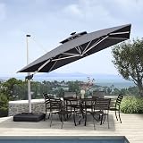 PURPLE LEAF 3x3M Grey Cantilever Parasol LED Solar Lights Crank Tilt Patio view 2