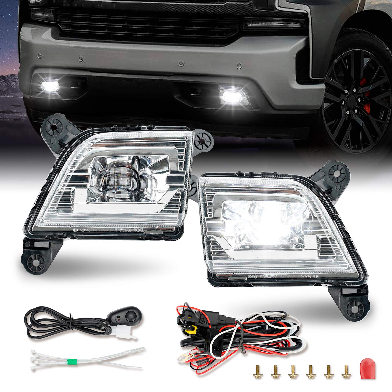 Photo 1 of BIGACOVER Bumper LED Fog Lights Drive Fog Lamps Compatible with 2019 2020 2021 2022 Chevrolet Silverado 1500 & 2020-up Silverado 2500 3500,One Pair (Chrome & Clear Lens)