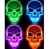 Vinsot 4 Pcs Halloween Mask LED Light Up Skull Skeleton Mask | Halloween Spooky Skull Mask, LED Skeleton Hacker Mask for Halloween Cosplay Costume Party Supplies