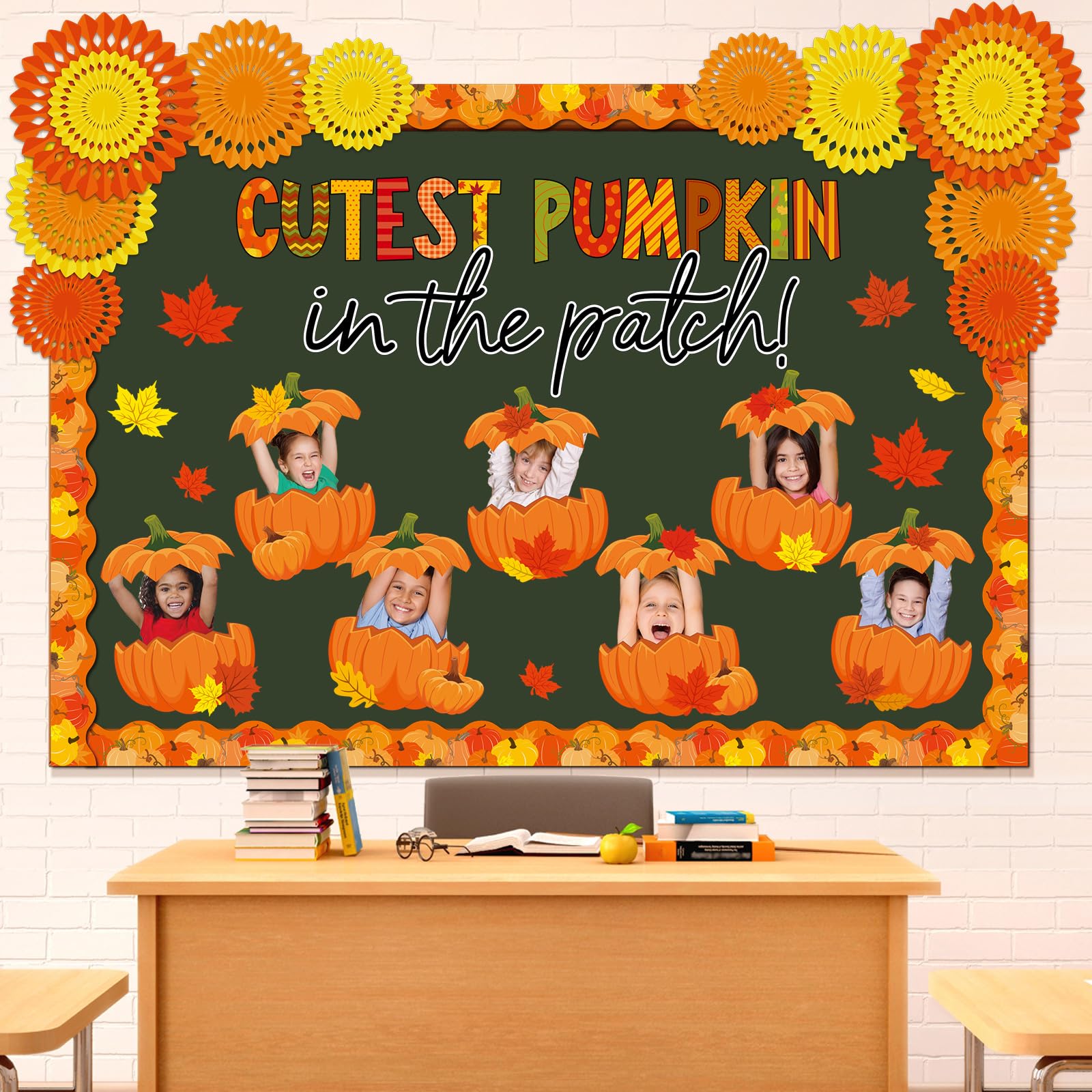 Photo 1 of Pasimy 3D Fall Bulletin Board Decorations Set Pumpkin Classroom Decor with 14 Paper Fans DIY Photo Crafts Maple Pumpkin Patch Cutouts Autumn Border Trim for Thanksgiving Home Office Wall Door Supplies