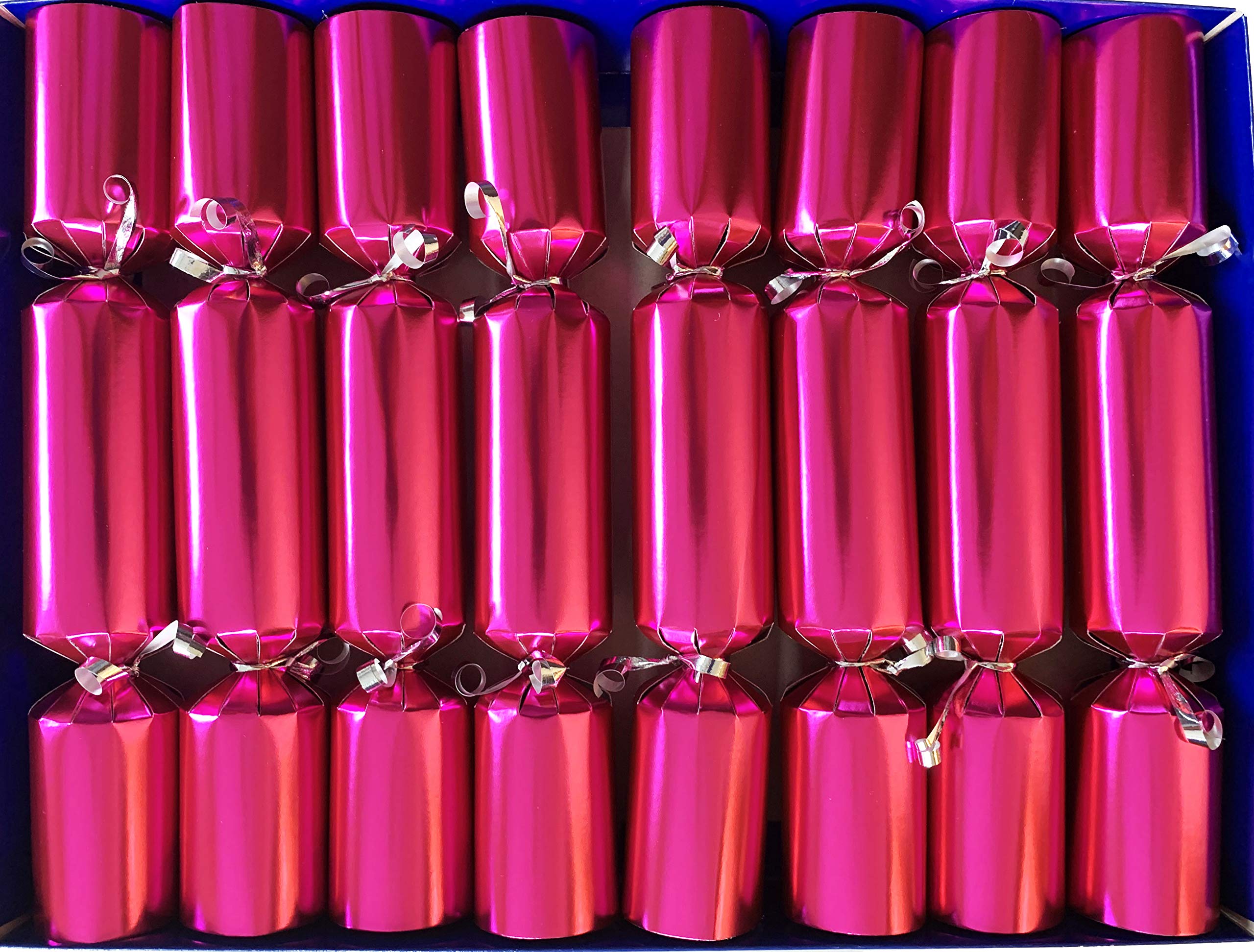 Fill Your Own Christmas Crackers, Pink with Silver Trim and Tags, Box of 8