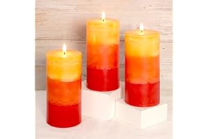 FLAVCHARM Tall 3x6 Inch Spiced Pumpkin Scented Orange Pillar Candle Set Hand Crafted Scented Candles Long Burn Time Dinner Candles Fall Autumn Candles for Home Scented Housewarming Thanksgiving Gifts