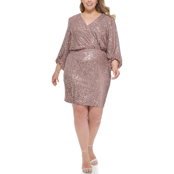 eliza j sequin blouson cocktail dress Eliza J Women's Blouson Sleeve Sequin Surplice Dress