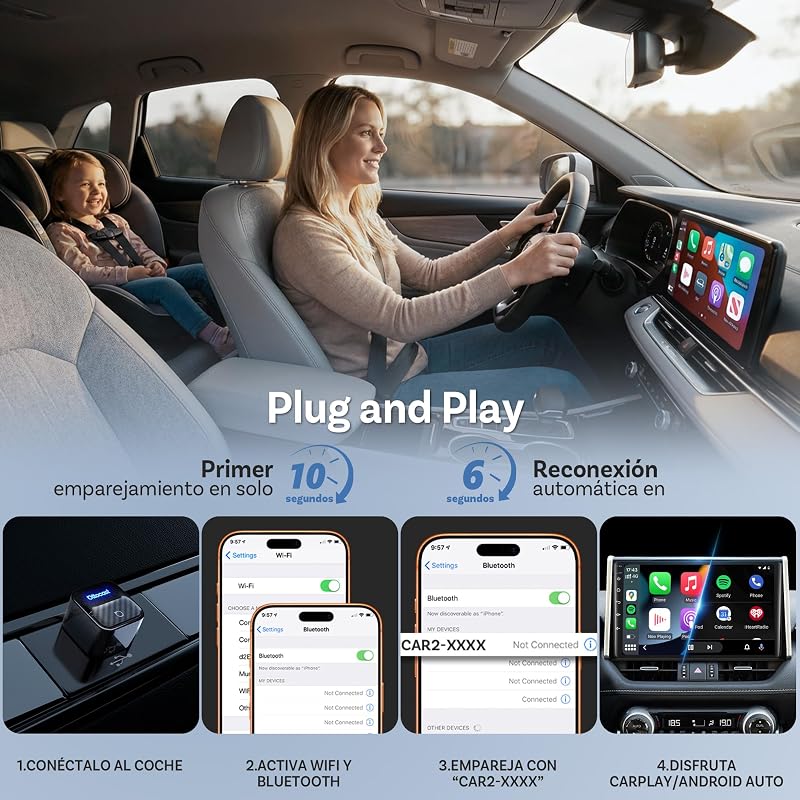 Mini Core 2 em 1 Adaptador Wireless CarPlay e Android Auto