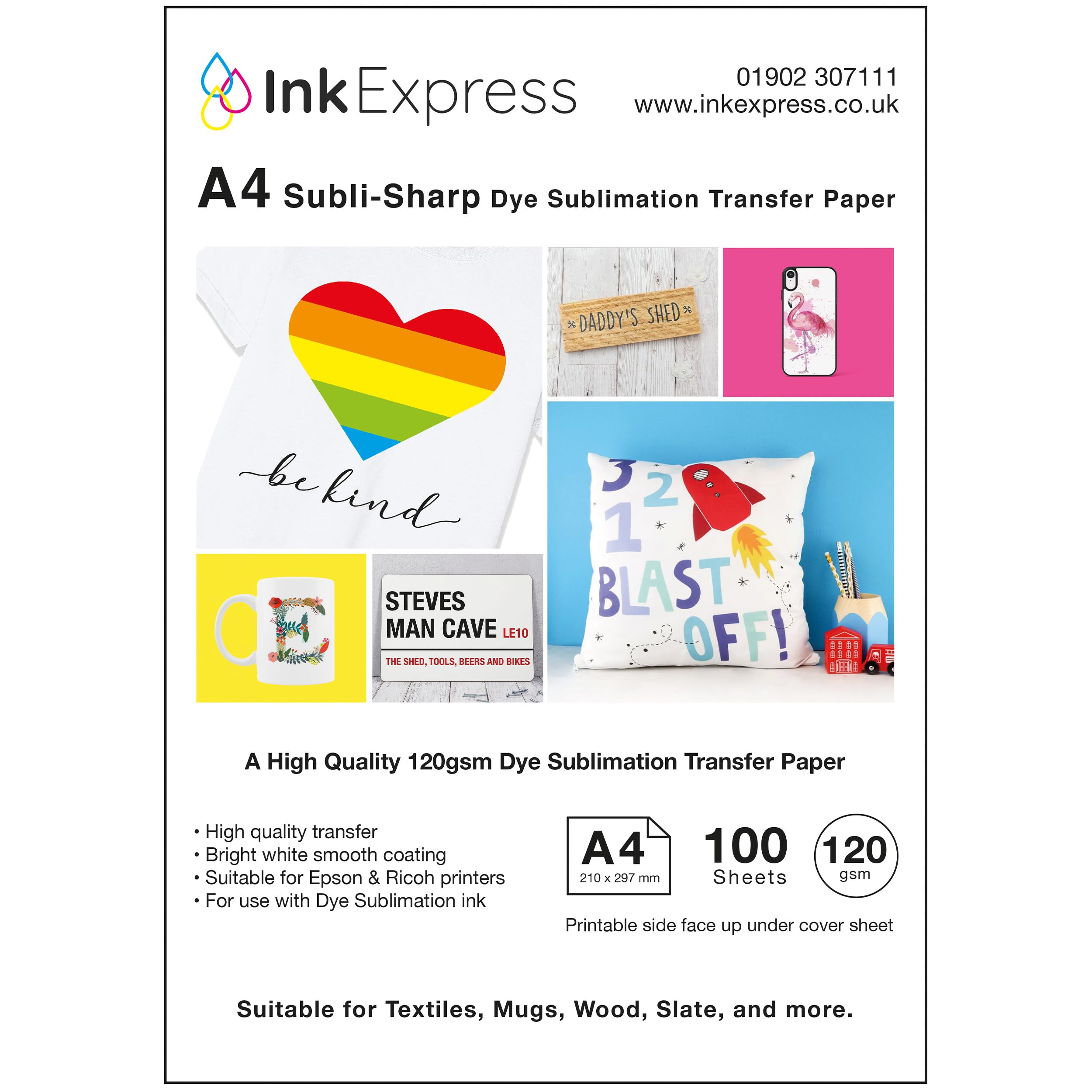 Ink Express Subli-Sharp 120gsm Sublimation Paper 100 Sheet Pack