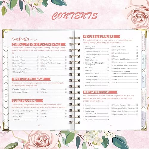 Wedding Planner Book & Organizer For Brides - Hardcover With 5 Tabbed Sections, 12x9", Pockets, Stickers, Elastic Closure