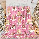 JarThenaAMCS Christmas Throw Blanket Pink Xmas Gingerbread House Fuzzy Blanket Decorative Soft Cozy Flannel Blanket for Christmas Holiday Home Bed Sofa Couch Chair, 50 x 60 Inch