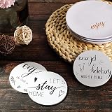 Queekay Coasters Set of 6 with Holder White Gray 4 inch Wood Farmhouse view 4