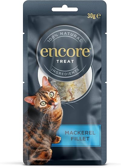 Encore 100 Percent Natural Cat Treats Mackerel Fillet Loin 30g Pack 12