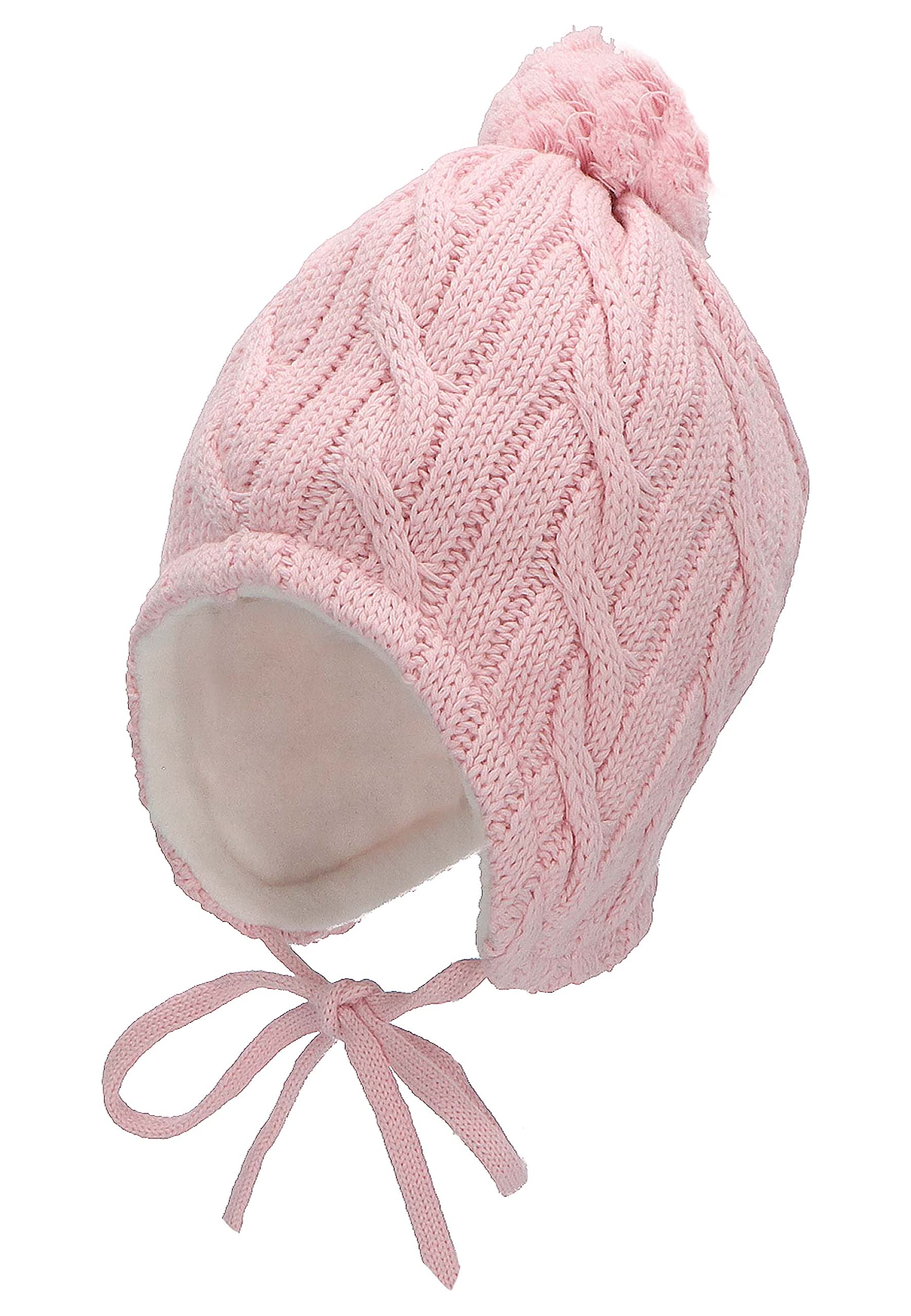 Sterntaler Girls' Cap with Bobble and Plait Knit Pattern, Age: 6-9 Months, Size: 45 cm, Pink
