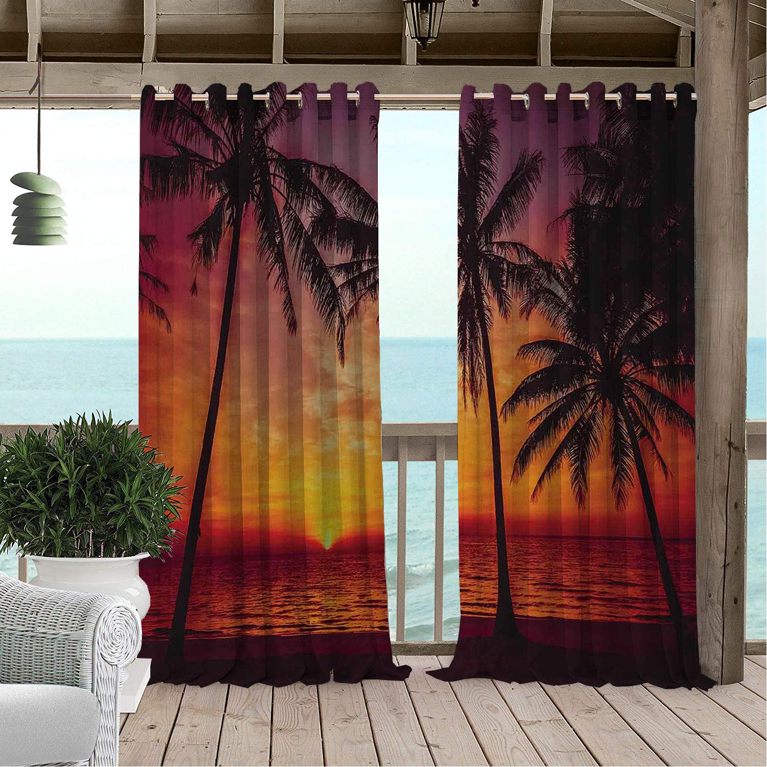 Linhomedecor Gazebo Waterproof Curtains Tropical Sun Tropical Beach