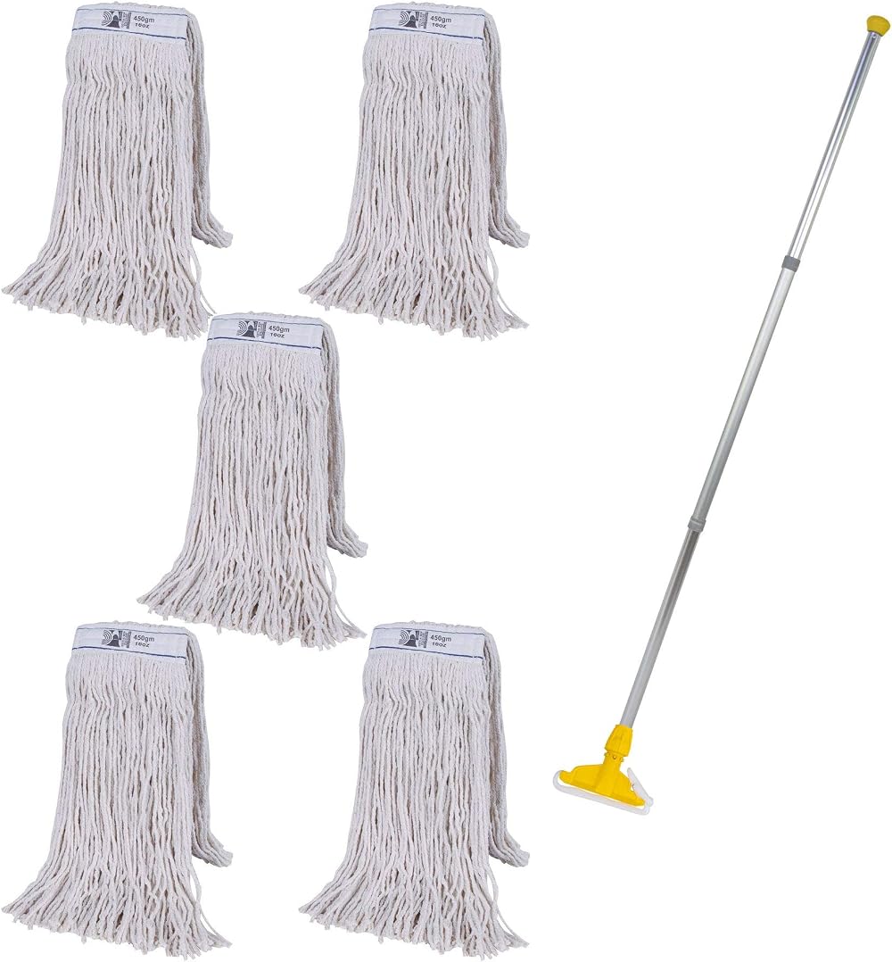 Abbey Heavy Duty Kentucky Mop 5 Heads 450g Aluminium Handle Colour Coded