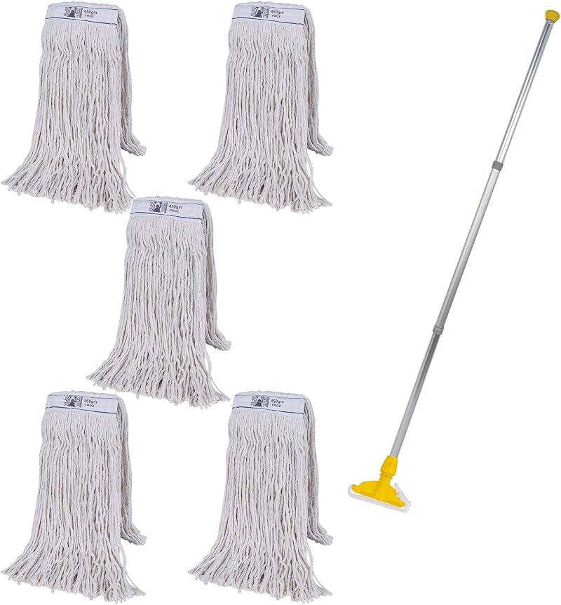 Abbey Heavy Duty Kentucky Mop 5 Heads 450g Aluminium Handle Colour Coded