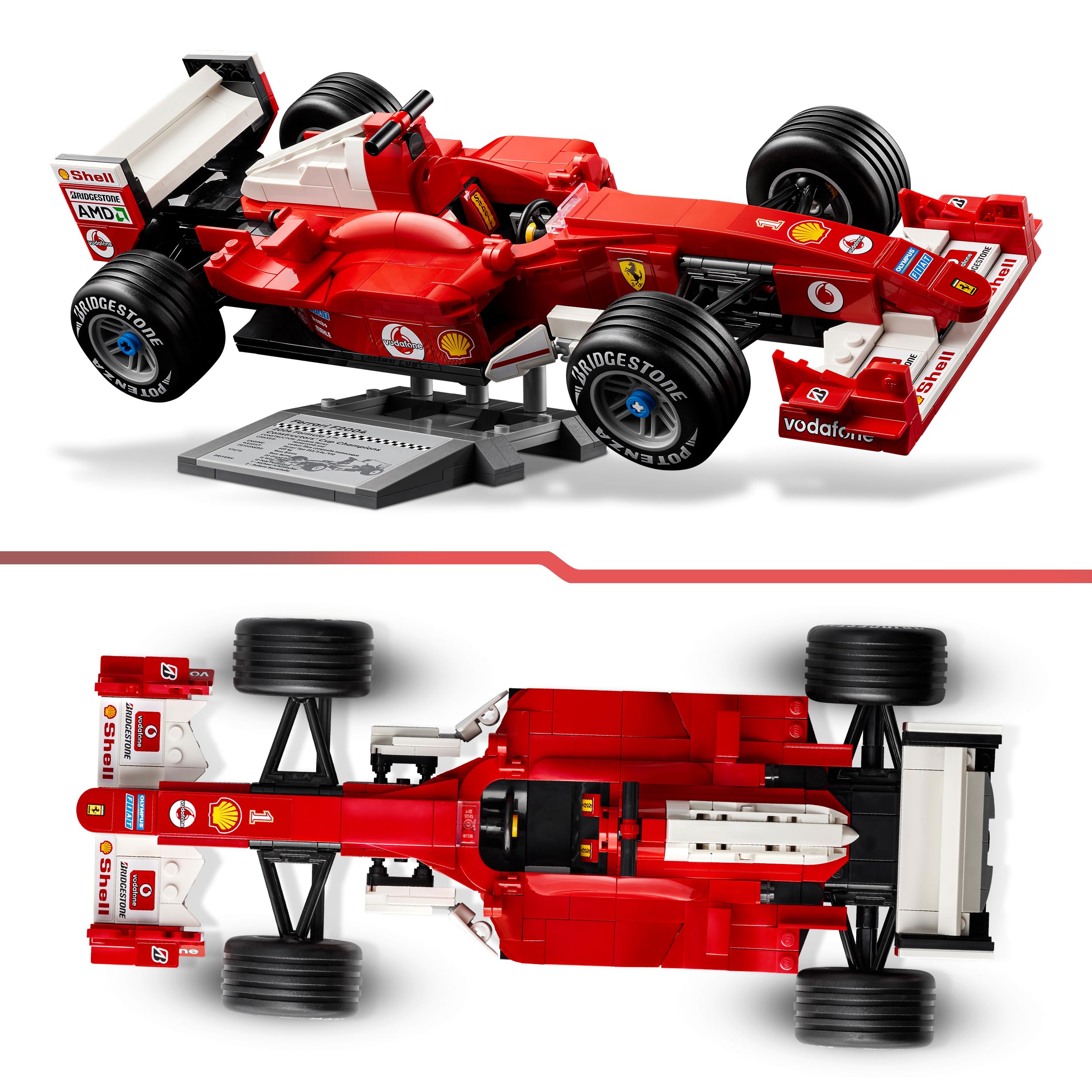 LEGO Icons Ferrari F2004 und Michael Schumacher - F1 Rennwagen Modellbau für Erwachsene - F1 Modellauto Set mit V10-Motor & sammelbarer Fahrer Minifigur - Formel 1 Geschenk zum Vatertag - 11375 3