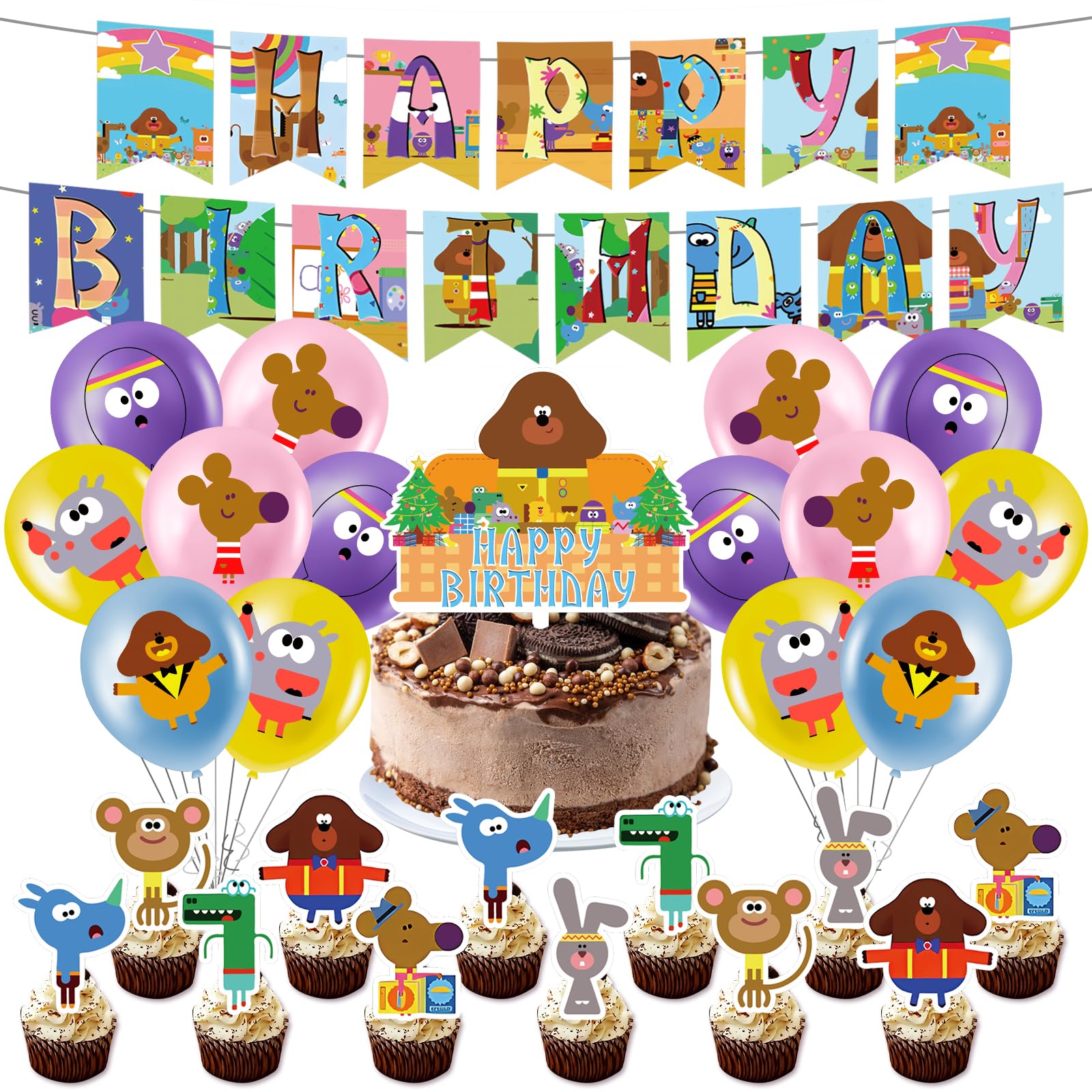 dog 1 Dugg-ee Balloons Happy Birthday Banner, Birthday Decoration for Boys - love Cartoon Hey Dugg-ee - Happy Birthday Balloons Party Decorations - Include Cake Toppers, Latex Balloons
