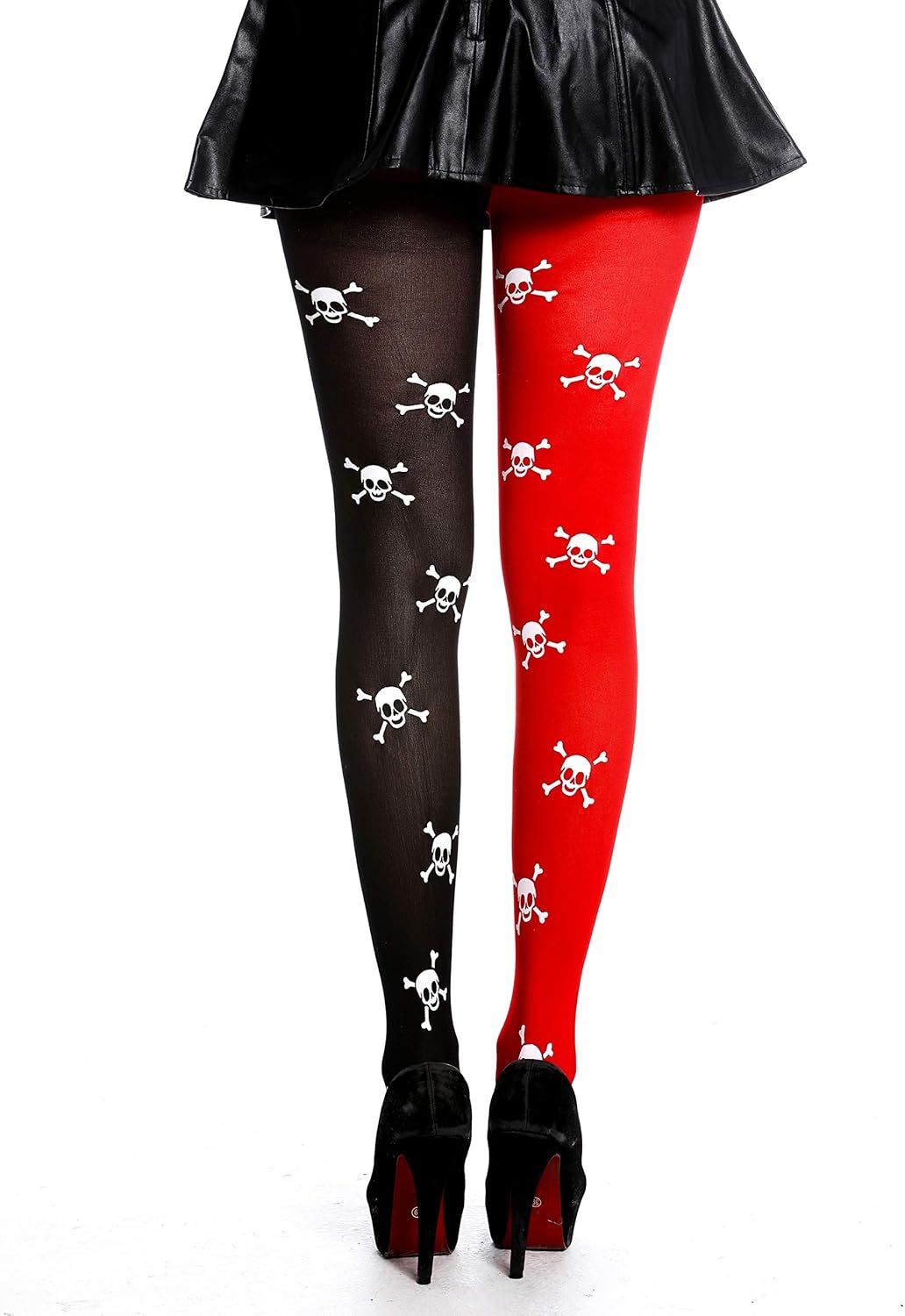 dressmeup - K0820-red&black tights women's tights carnival Halloween red black skulls pirate punk, **Adult** - Image 5