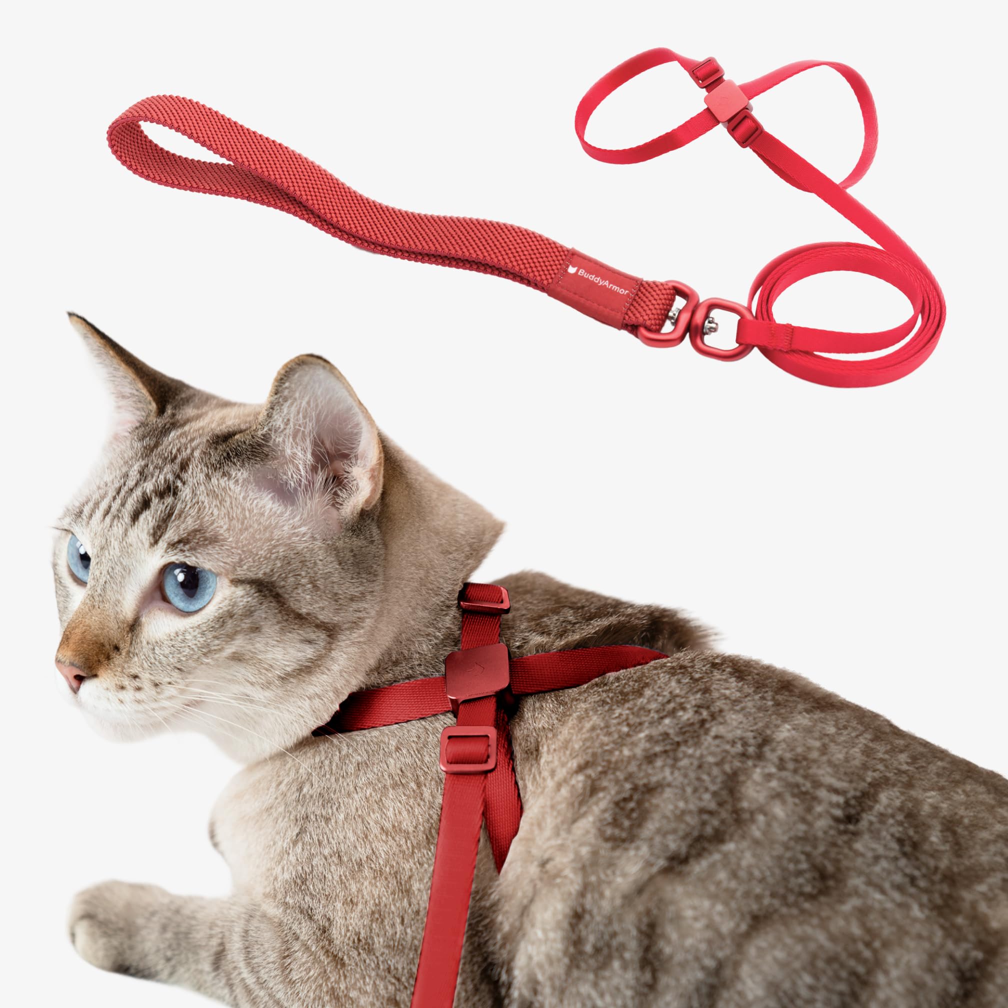 Photo 1 of BuddyArmor Cat Harness and Leash 2-in-1, Escape Proof Anti-Chocking Harness Adjustable Lighweight Leash for Walking Outoor Training for Kitten Small Large Cats Puppy, US IDA Bronze Award (Vivid Red)