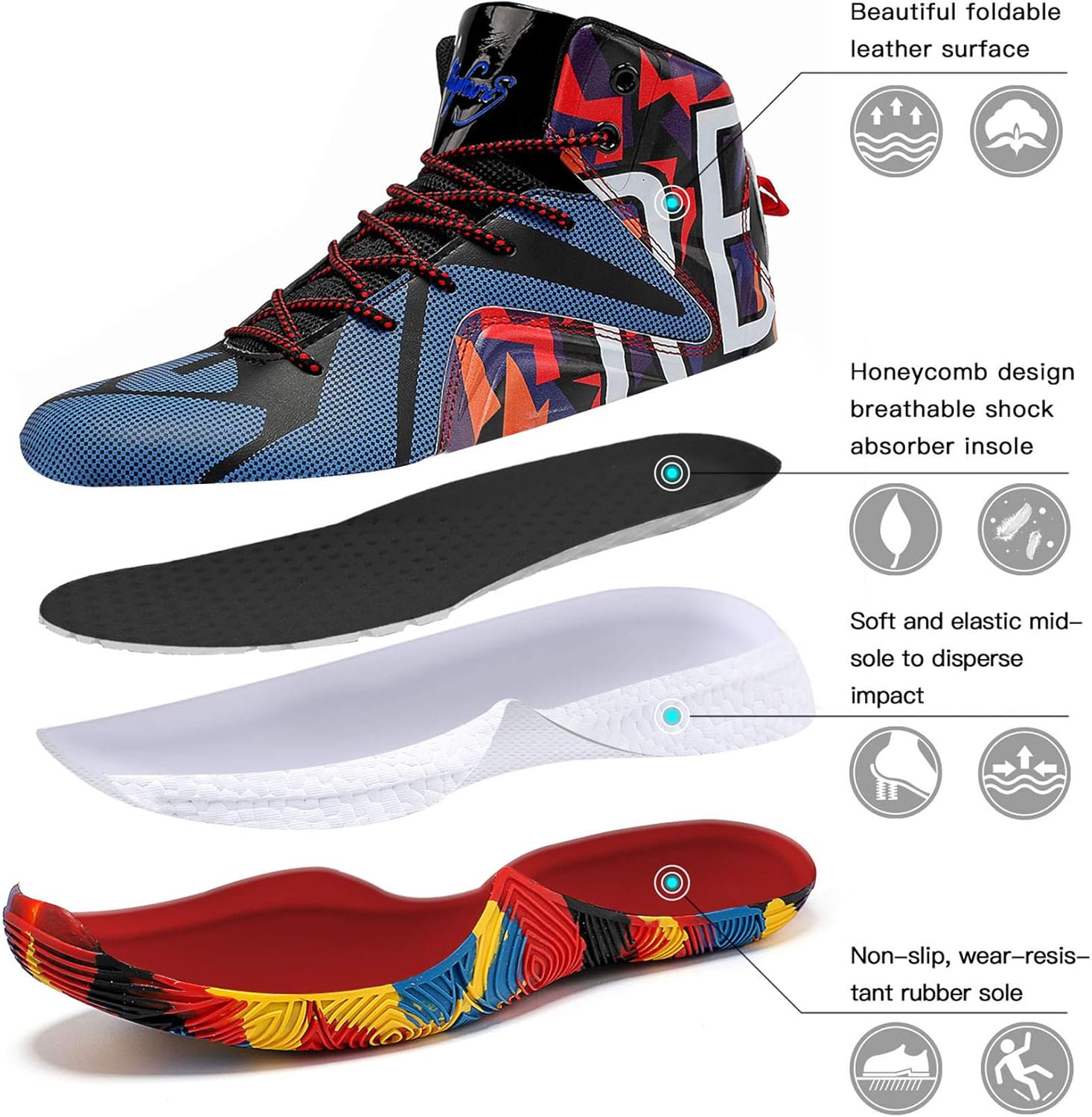  | ASHION Big/Youth Kids' Cool Basketball Shoe Sports Trainers | Basketball