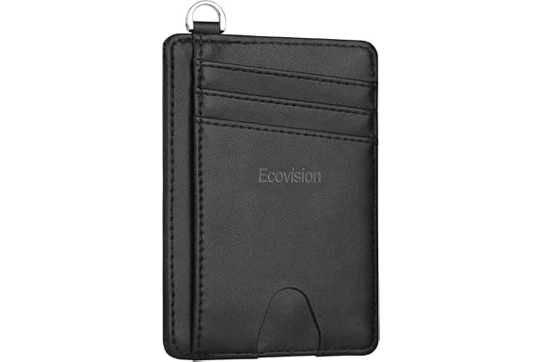 EcoVision Slim Minimalist Front Pocket Wallet, RFID Blocking Credit Card Holder Wallet with Detachable D-Shackle for Men Wome