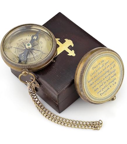 Adult Baptism Gifts For Men Trust In The Lord With All Your Heart -Proverbs 3: 5-6 Quote Engraved Compass Wooden Box Camping Compass Gift Compass Graduation Day Gifts Religious Gifts 2023 Compass