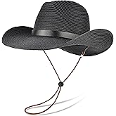 EINSKEY Adjustable Straw Cowboy Hat for Men Women, Western Cowgirl Hat Shapeable Wide Brim Sun Hat with Detachable Chin Strap