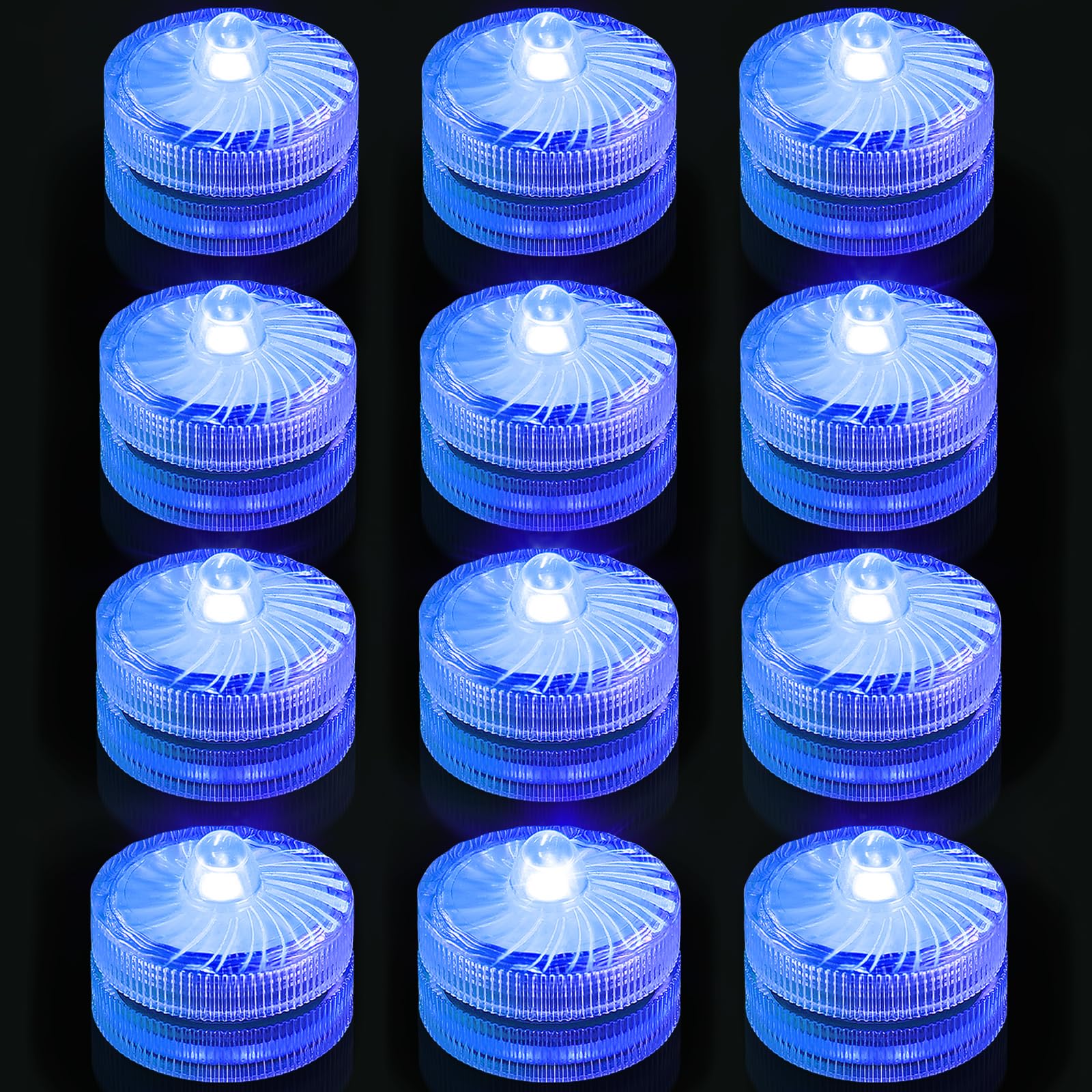 Photo 1 of Blue Submersible Led Lights, Waterproof Tea Lights Mini Led Light 100H Battery Operated for Vases Pool Fountain Shower Home Wedding Party Decorations (12 Pack)
