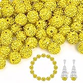 150pcs 10mm Rhinestone Beads for Jewelry Making,Full of Diamonds Round Disco Bead Bulk,Clay Bead for Crafting,Rhinestone Clay Beads for DIY Baseball Necklace Bracelet (Citrine, 10mm/100pcs)