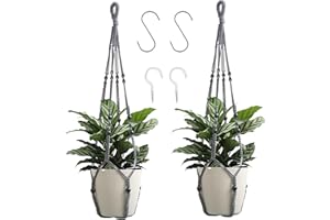 BLUEMAKE Macrame Plant Hanger Indoor Hanging with Wood Beads Macrame Planters No Tassel for Indoor Outdoor Boho Home Decor 35 Inch (Gray,2pcs)